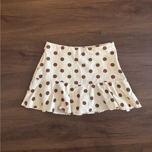 Zara Cream and Brown Polka Dot Skirt